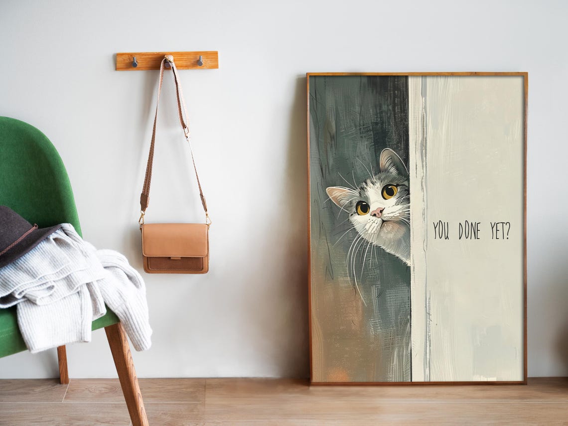 You Done Yet Peeking Cat Funny Bathroom Doorway Humor Cat Poster - Image 5