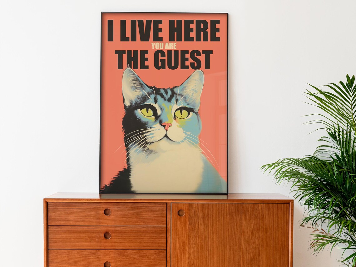 Funny Cat Maximalist Bathroom Art Print - Image 3