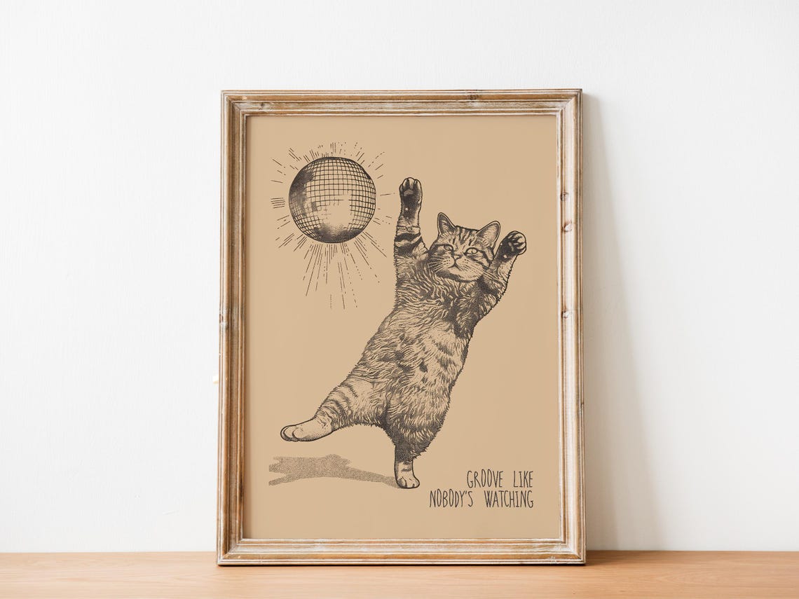 Groove Like Nobody Is Watching Dancing Cat Disco Ball Poster - Image 5