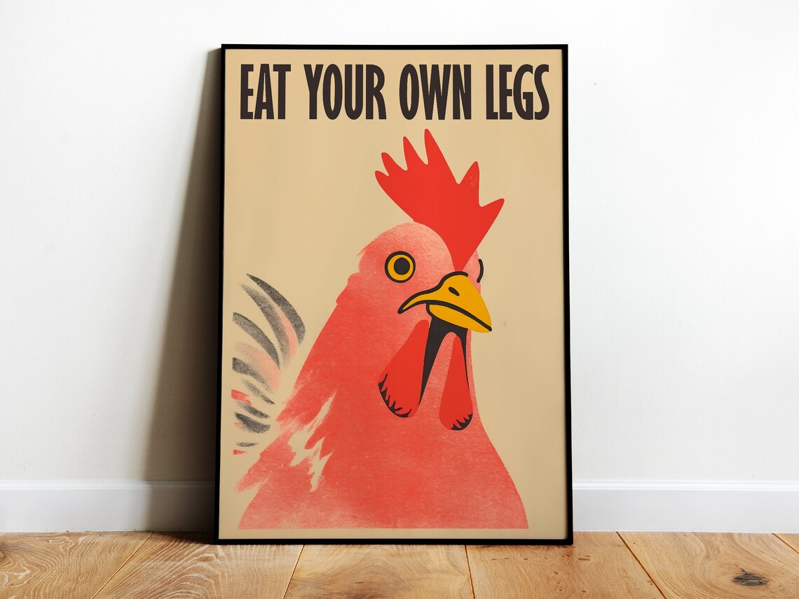 Eat Your Own Leg Vegan Chicken Retro Art Print