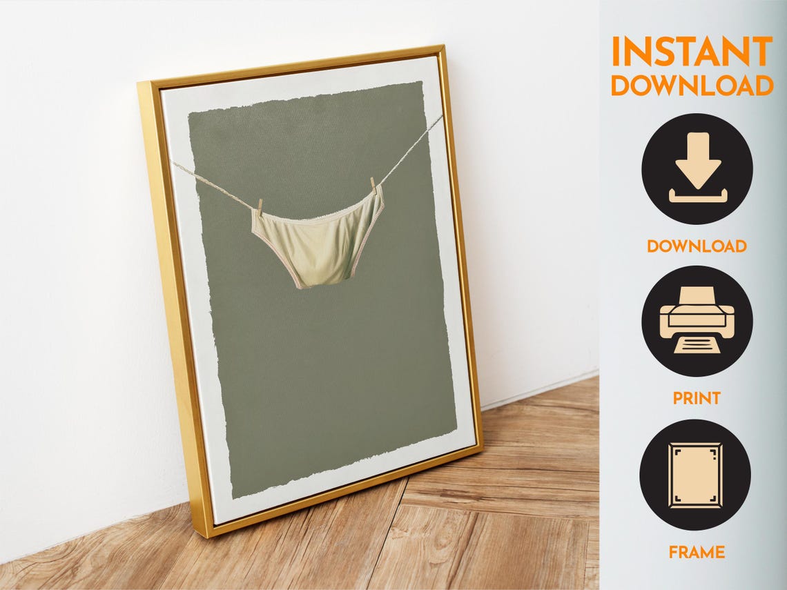 Minimalist Laundry Clothesline Underwear Olive Green Art Poster - Image 6