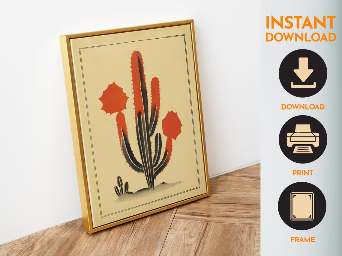 Minimalist Blooming Cactus Botanical Line Art Red Desert Poster - Image 6
