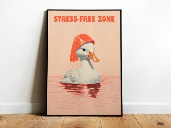 Stress Free Zone Print Self Love Wall Art Duck Bathroom Art Toilet Print Self Care Art Cute Bathroom Print Pink Funny Poster No Stress Print