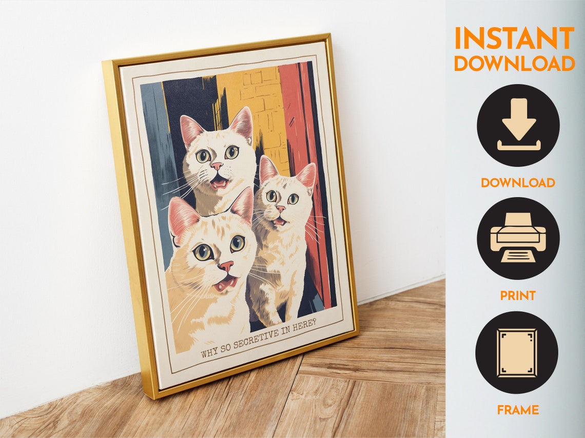 Why So Secretive In Here Funny Three Cats Peeking Bathroom Poster - Image 4