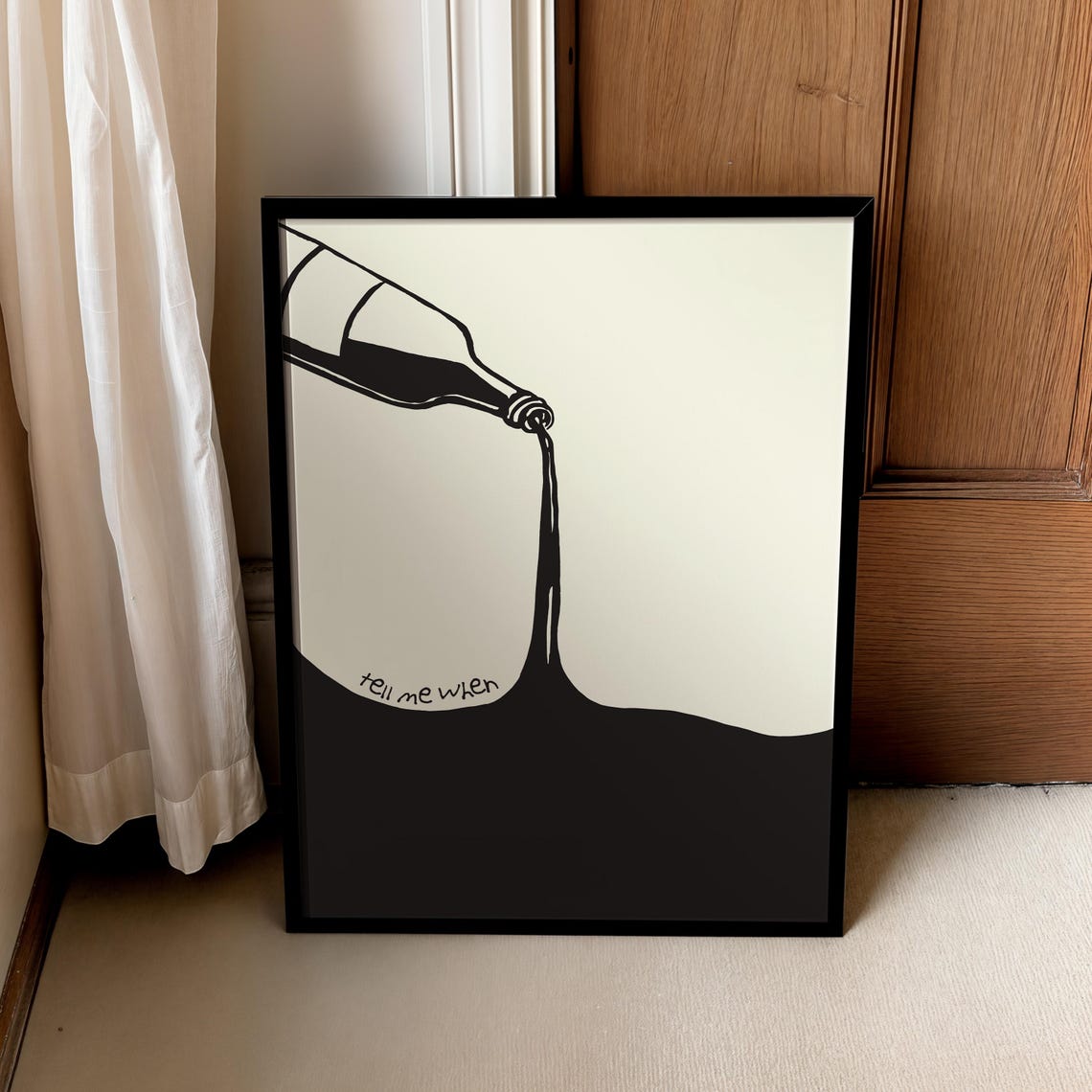 Tell Me When Minimalist Wine Art Bar Cart Poster Retro Kitchen Decor Digital Download