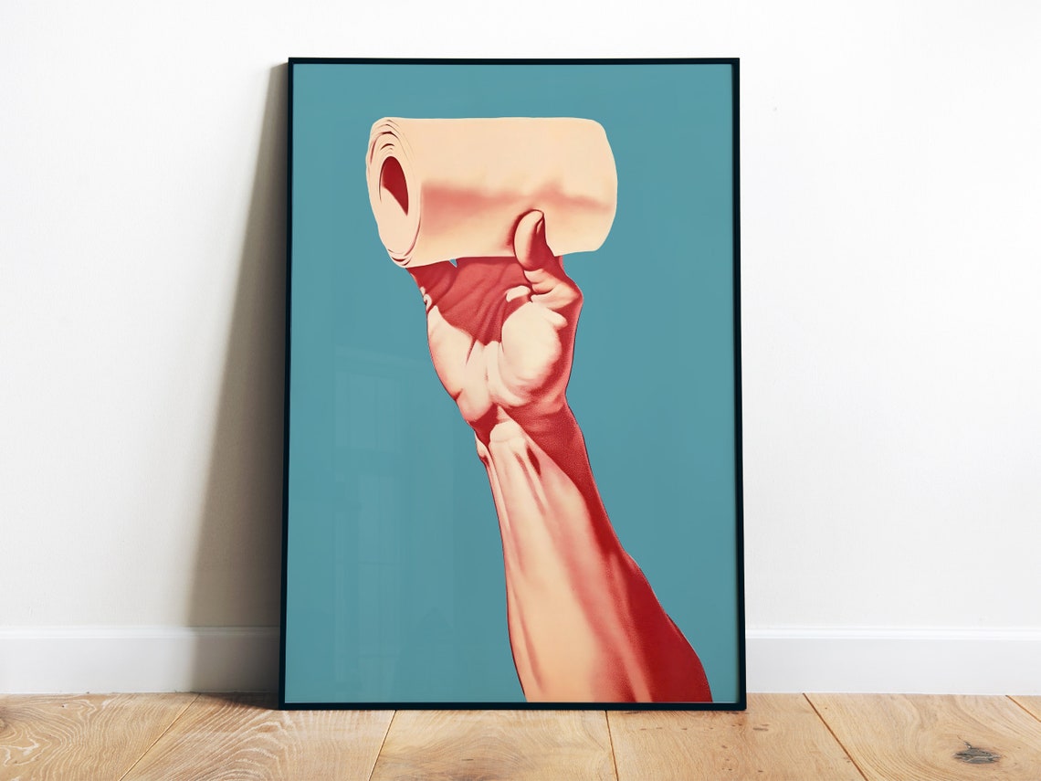 Toilet Paper Roll Hand Pop Art Minimalist Bathroom Art Poster