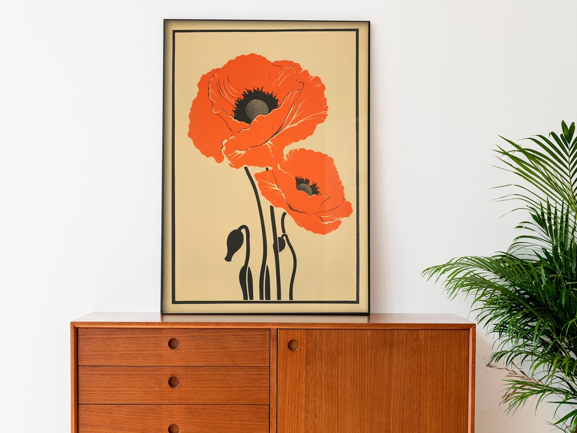 Vintage Red Poppies Floral Botanical Garden Illustration Poster - Image 3