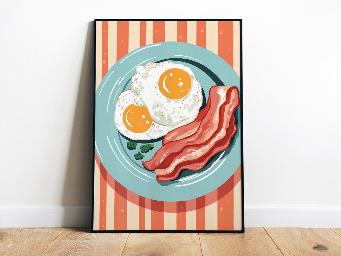 Fried Eggs Bacon Retro Breakfast Plate Kitchen Food Art Poster