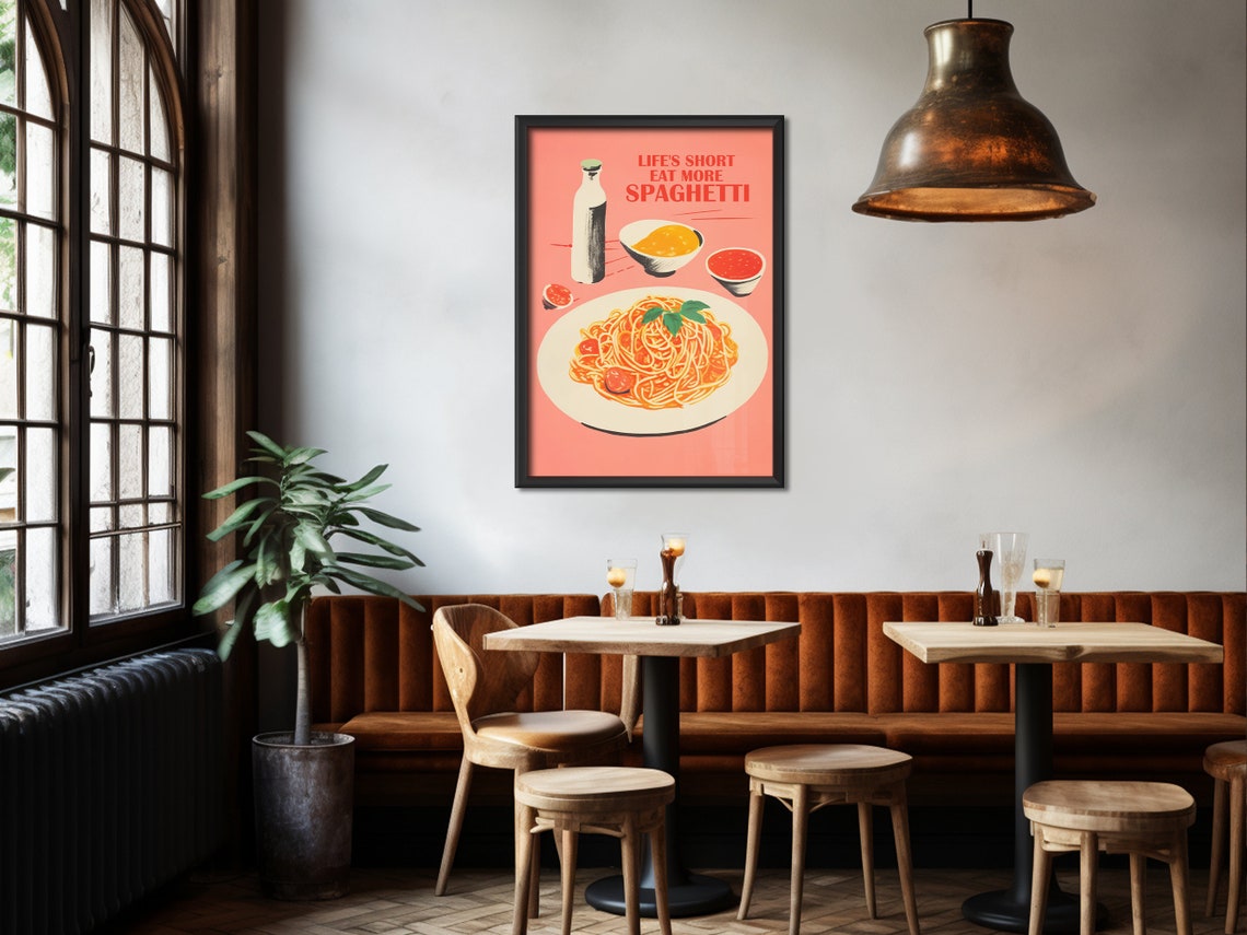 Lifes Short Eat More Spaghetti Retro Coral Italian Foodie Poster - Image 3
