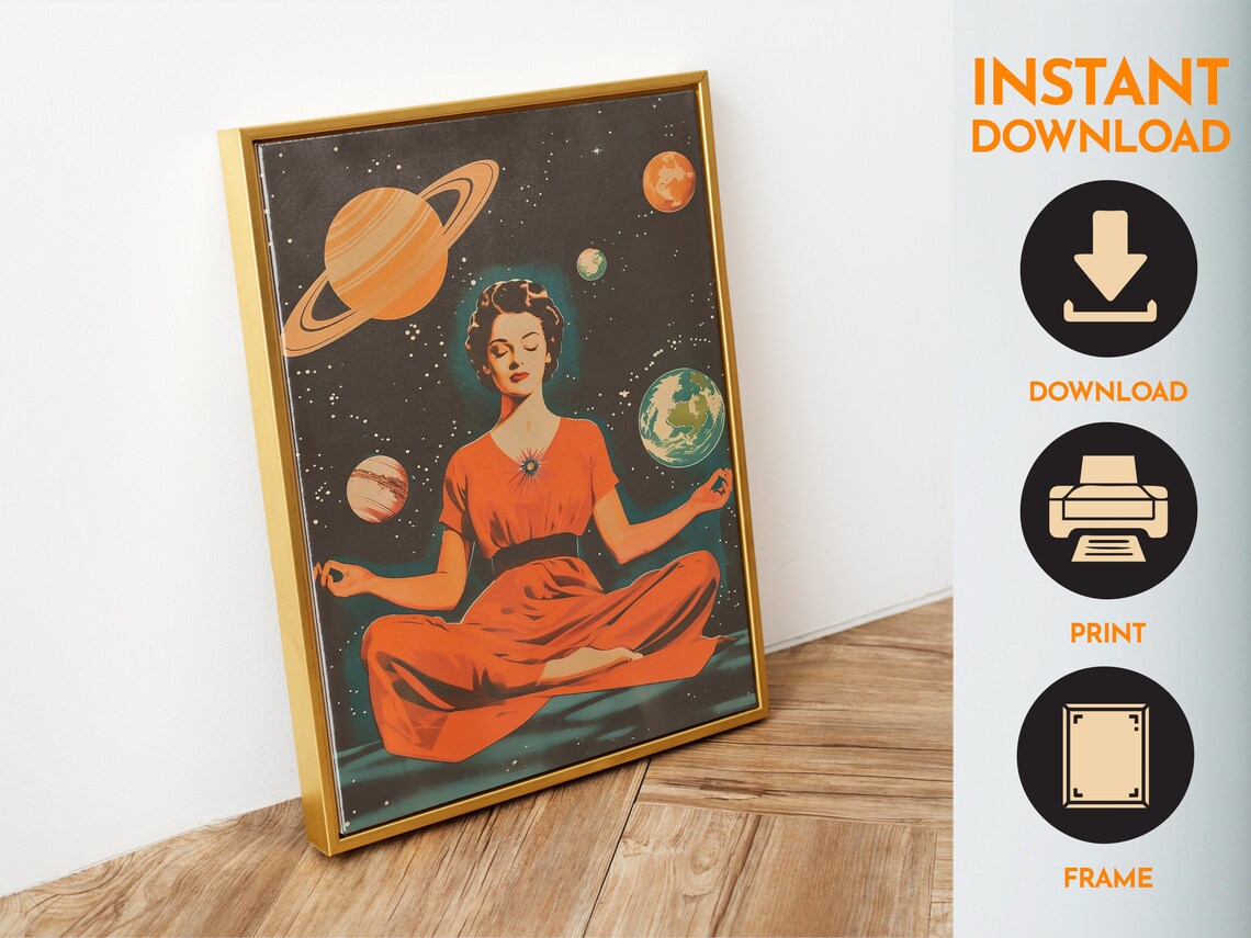 Woman Meditating Among Planets Retro Cosmic Space Spiritual Poster - Image 6