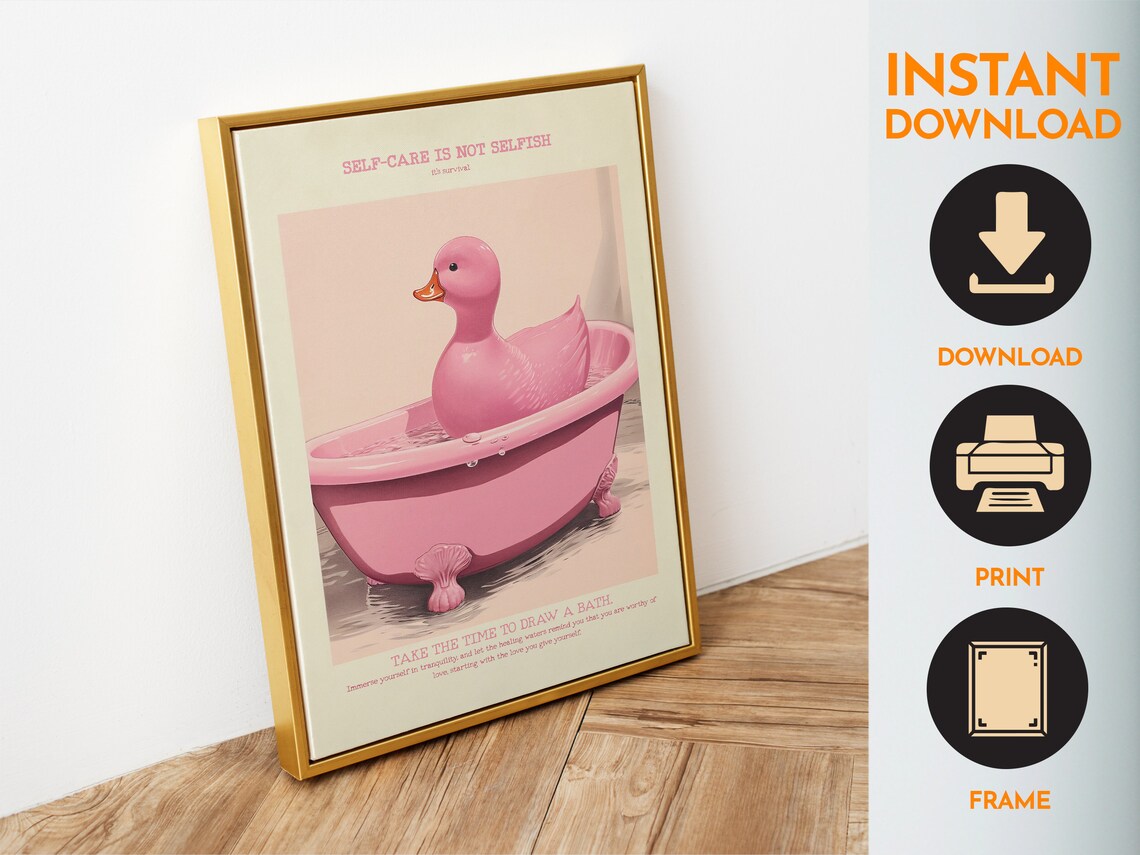 Retro Rubber Duck Bathroom Print, Vintage Pink Decor - Image 6