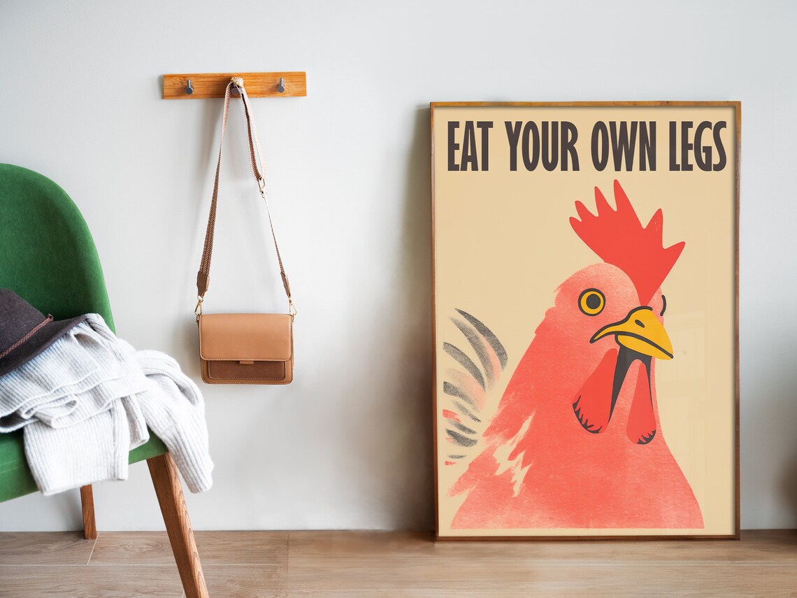 Eat Your Own Leg Vegan Chicken Retro Art Print - Image 5
