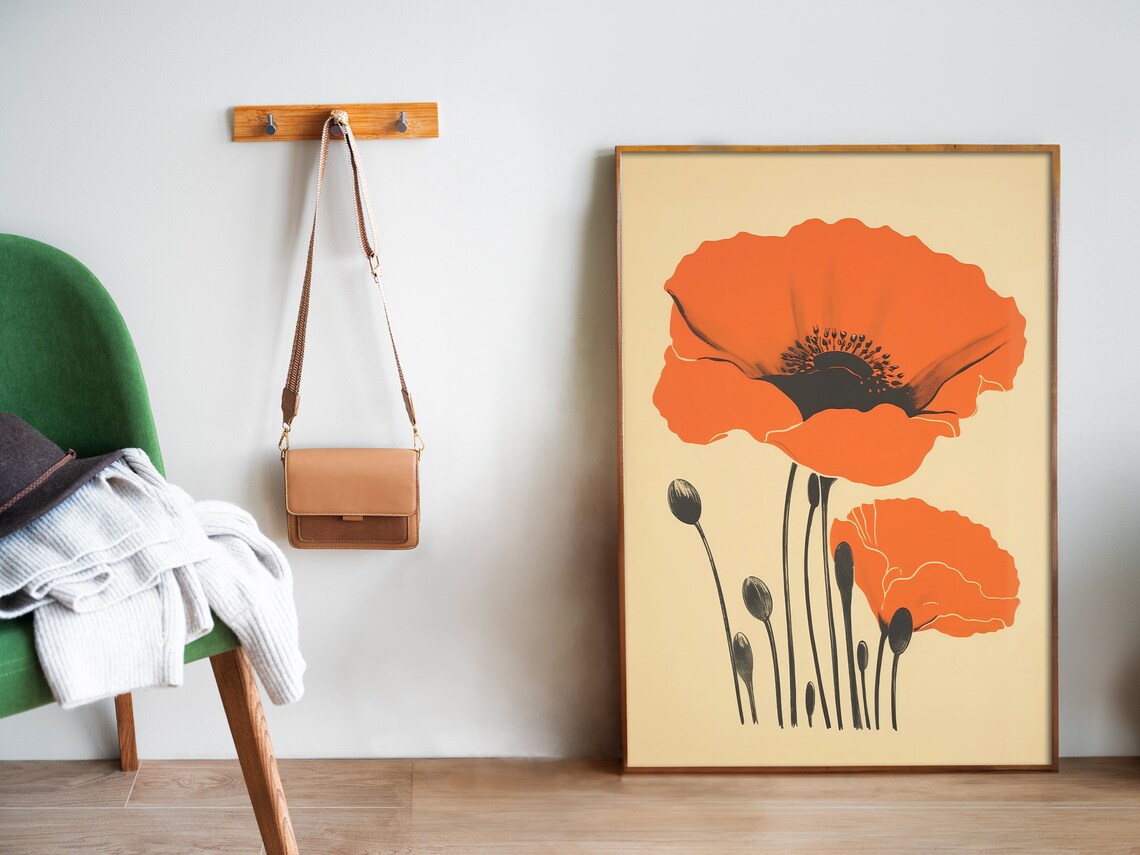 Red Poppy Vintage Botanical Art Print, Boho Style - Image 5