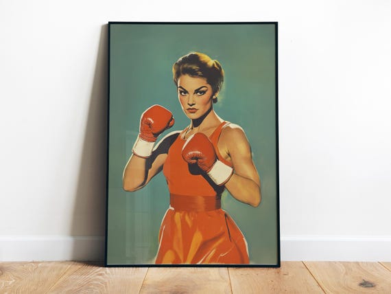 Female Boxer Retro Gym Wall Art Print