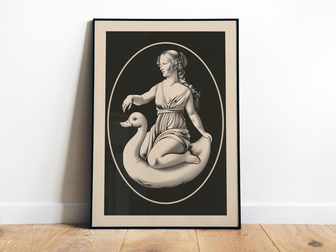 Renaissance Woman Riding Goose Surreal Classical Oval Cameo Poster