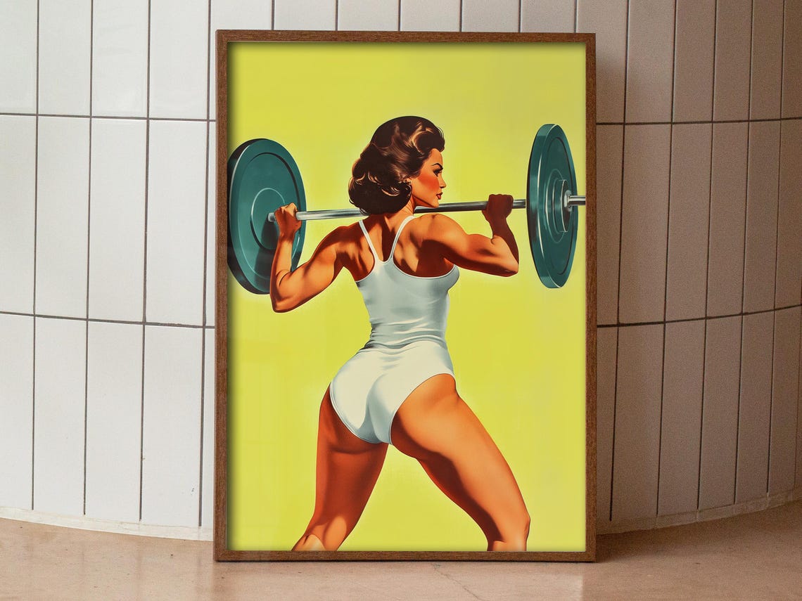 Retro Gym Girl Workout Room Art Print - Image 3