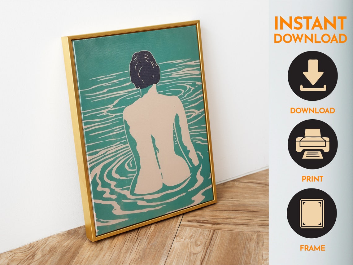 Backstroke Swimmer Teal Water Japanese Inspired Art Deco Poster - Image 4