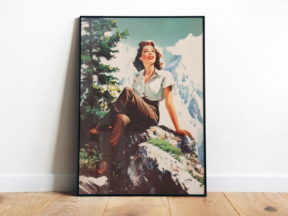 Retro Hiking Poster Print, Vintage Cabin Decor