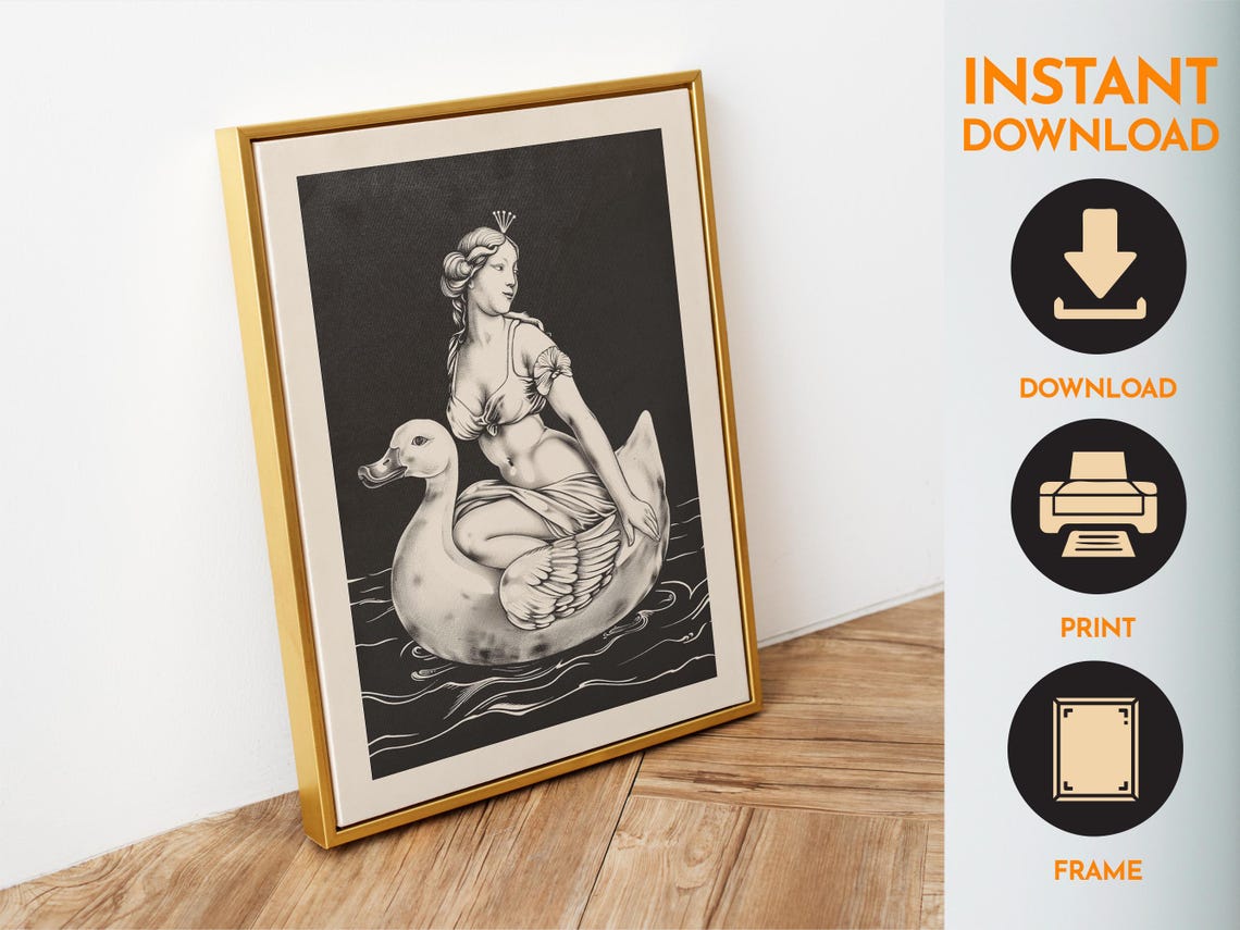 Venus Riding Swan Vintage Classical Black And White Art Poster - Image 6