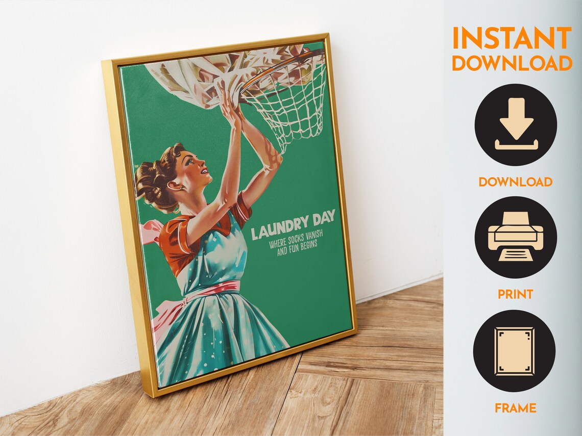 Retro Laundry Day Funny Utility Room Art Print - Image 4