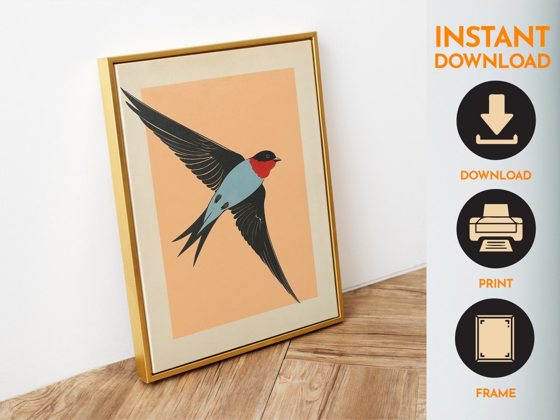 Vintage Barn Swallow Bird Illustration Retro Nature Art Poster - Image 6