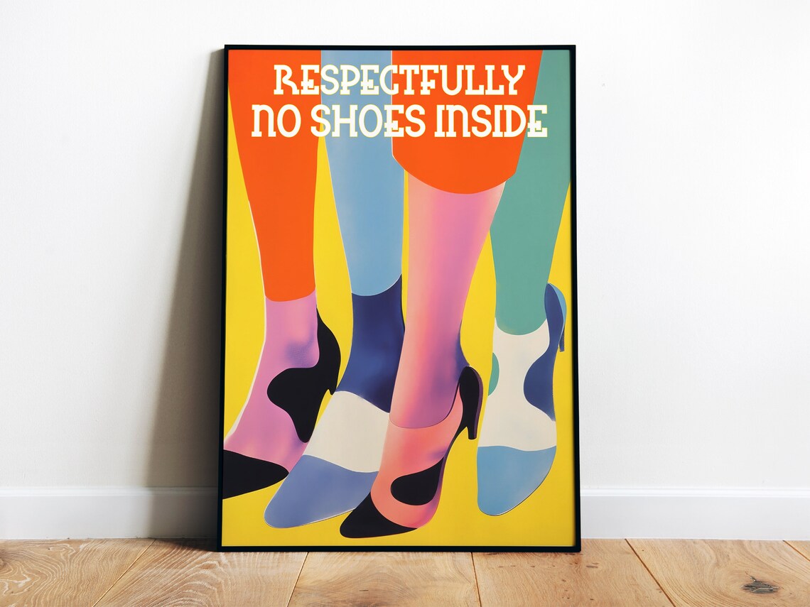 No Shoes Inside Print, Retro 70s Entryway Poster