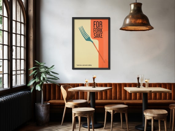 For Fork Sake Art Retro Kitchen Print Wall Food Prints Cafe Hostess Gift Minimalistic Funny Poster