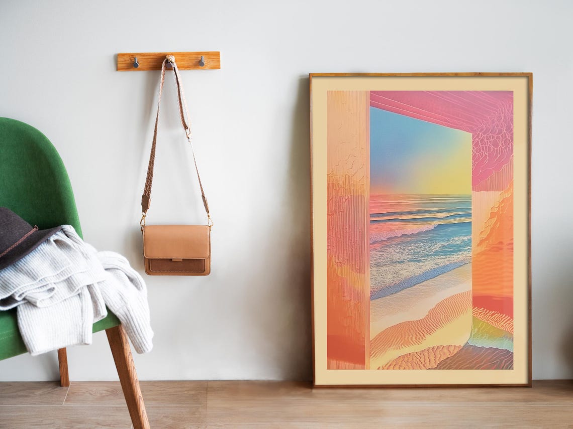 Pastel Sunset Beach View Through Door Dreamy Ocean Art Poster - Image 5