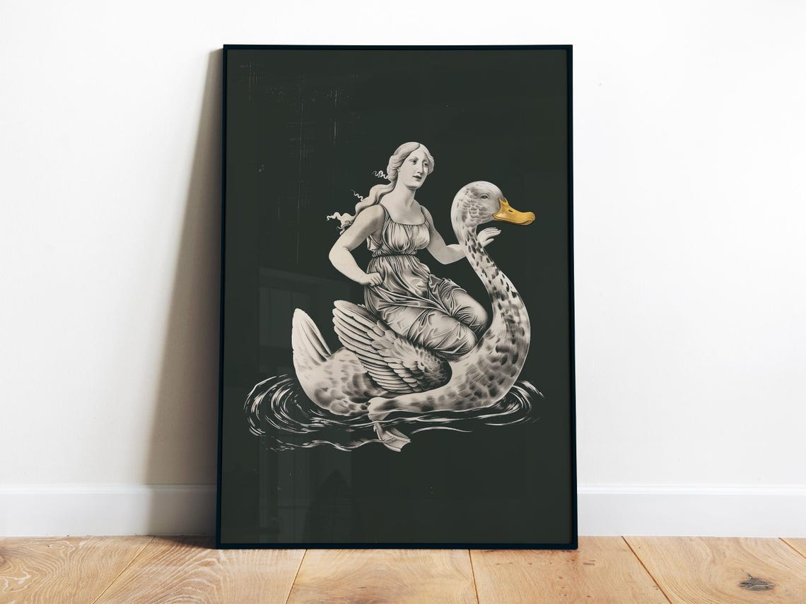 Whimsical Lady Riding Swan Dark Classical Fantasy Bird Cameo Poster