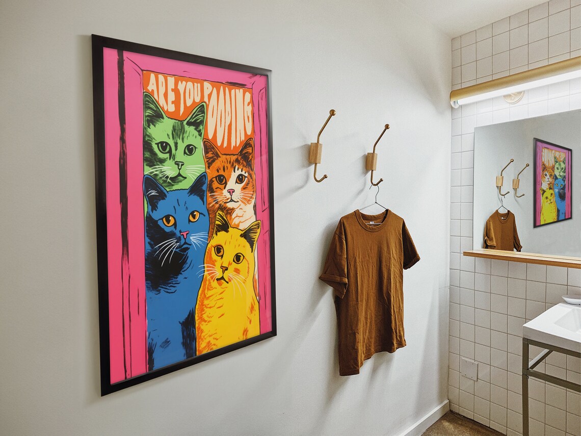Funny Cat Bathroom Wall Art, Maximalist Poster - Image 4
