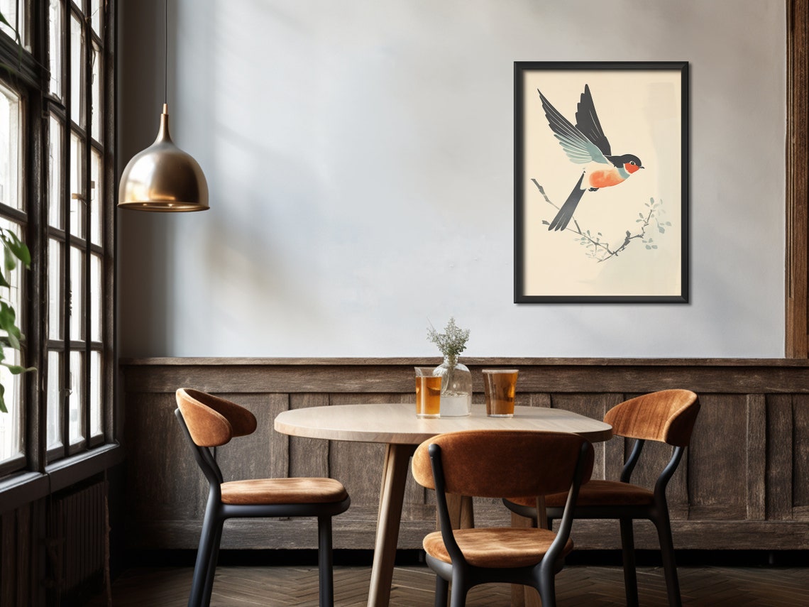 Swallow Bird In Flight Minimalist Vintage Japanese Style Art Poster - Image 4