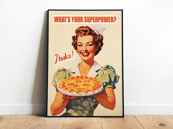 Baking Art Print Cake Art Print Retro Kitchen Wall Art Baker Wall Art 50s Print Cooking Print Funny Gift For Chefs Art Print Gift
