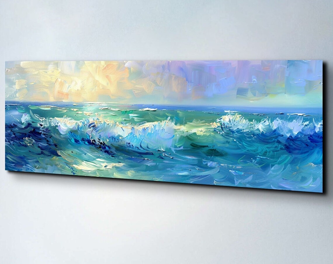 Sunlit Ocean Waves Soft Pastel Seascape Impressionist Coastal Poster