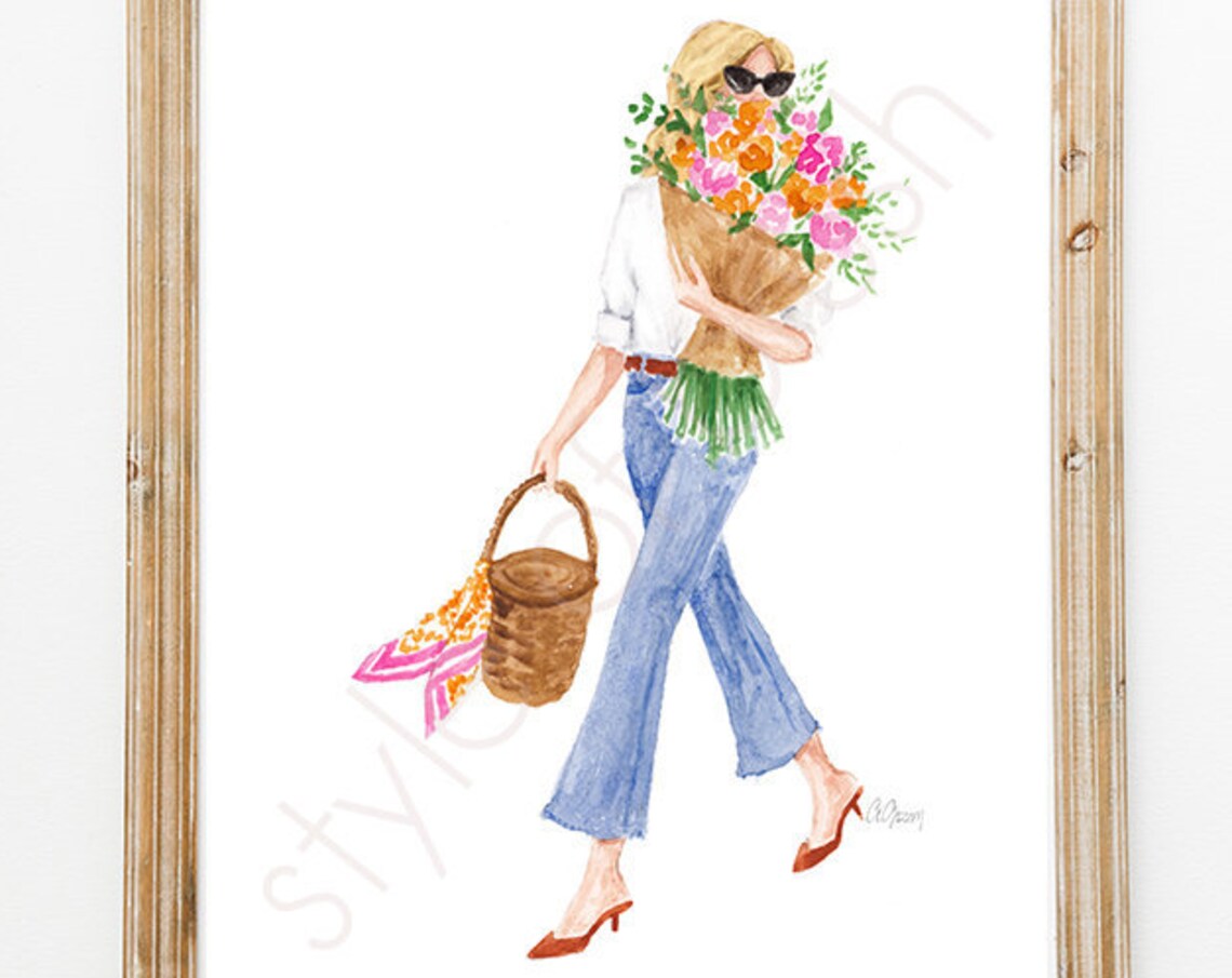 Spring Flower Bouquet Shopping Girl Sunglasses Fashion Poster