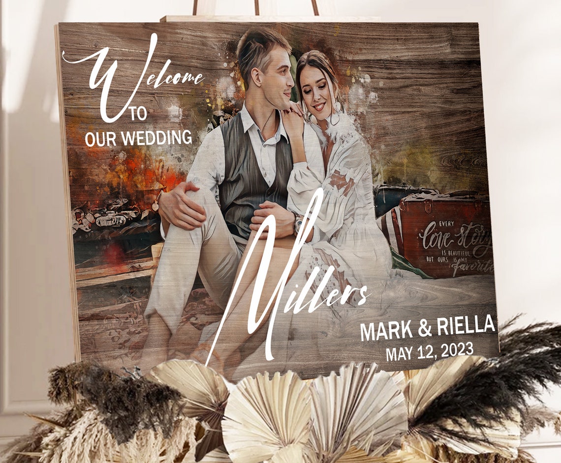 Winsons Wedding Welcome Sign Couple Portrait Date Wood Poster - Image 3