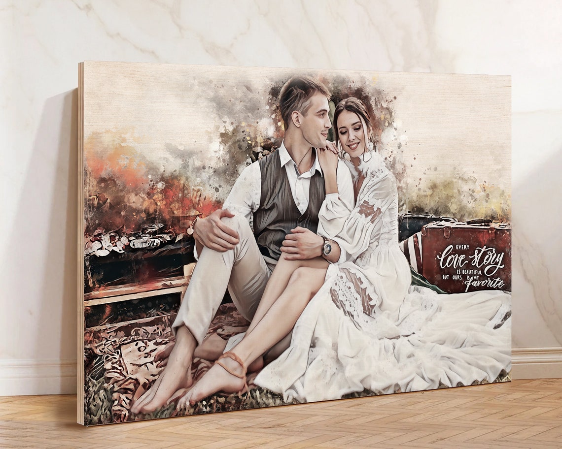 Roy and Maria June 22 2023 Watercolor Couple Portrait Poster - Image 3