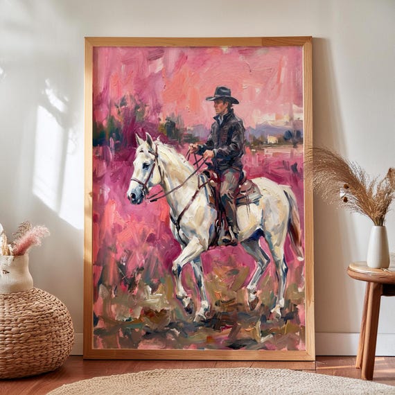 Modern Cowboy On Horse, Western Abstract Art Print