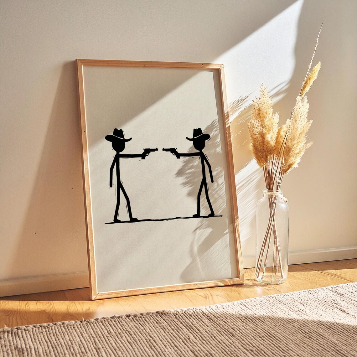 Cowboy Duel Minimalist Western Gunslinger Silhouette Black Line Art Poster