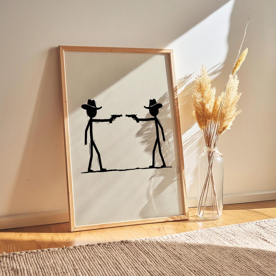 Cowboy Duel Print Minimalist Western Gunslinger Abstract Ranch Decor Digital Download