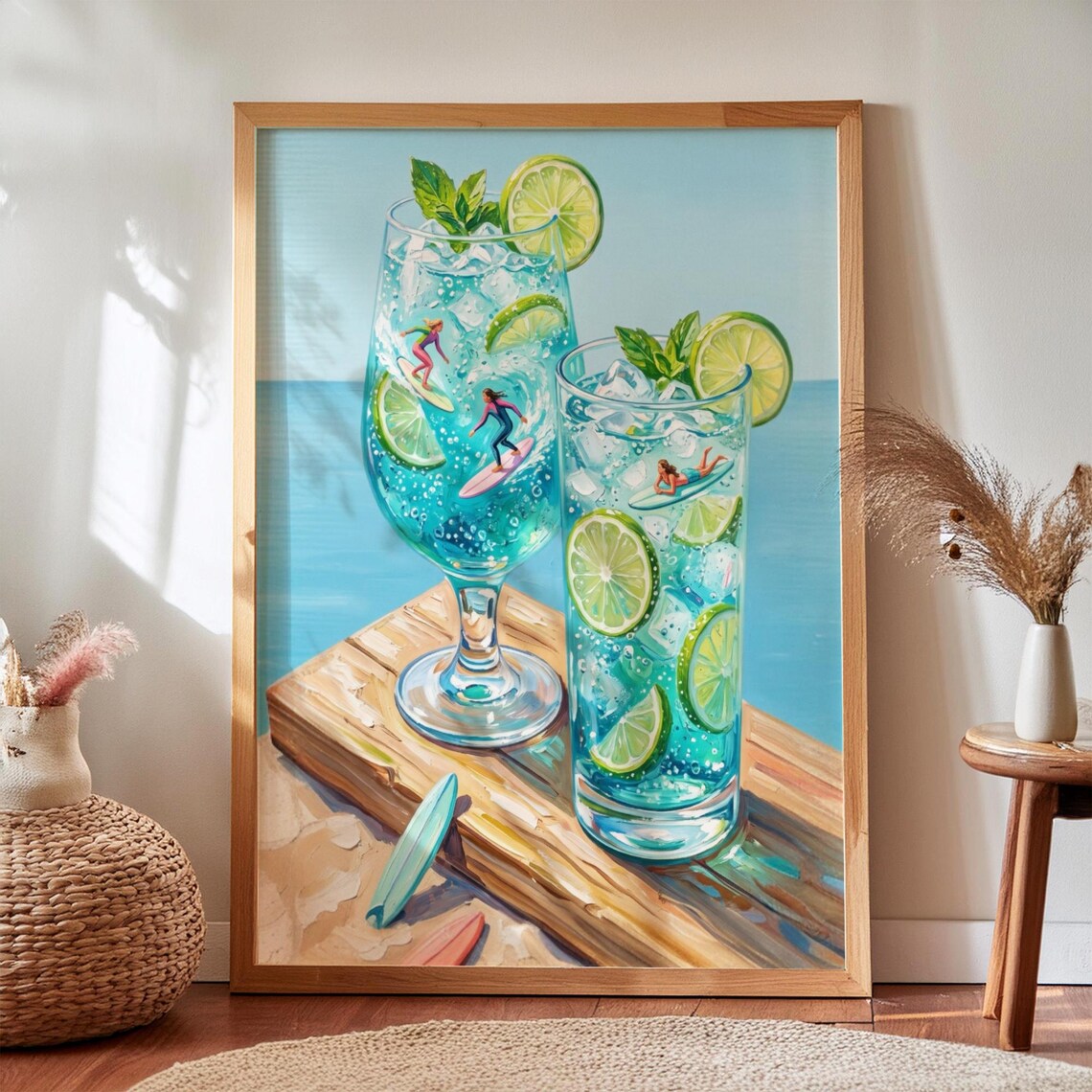 Surfing Cocktail Print Tequila Lime Beach Drink Art Digital Download