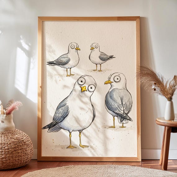 Funny Seagull Print Whimsical Coastal Nursery Decor Playful Animal Artwork Digital Download