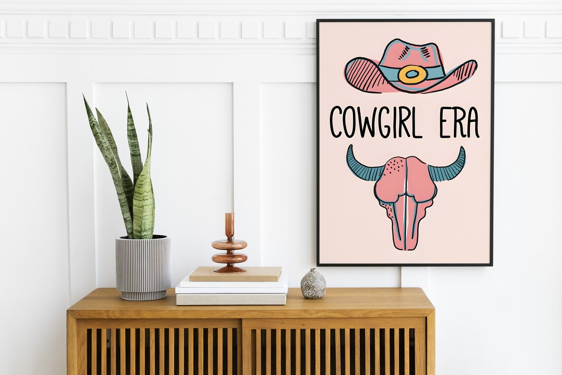 Cowgirl Era Preppy Pink Western Cowboy Hat Bull Skull Poster - Image 2