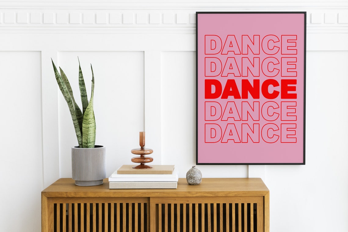 Dance Repeat Bold Red Pink Typographic Preppy Music Room Poster - Image 2