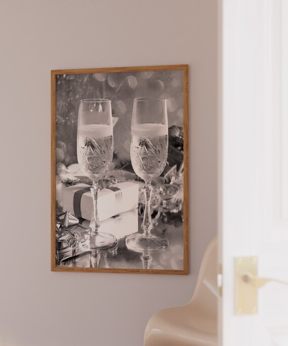 Black White Champagne Flutes Gift Box Celebration Still Life Wall Art