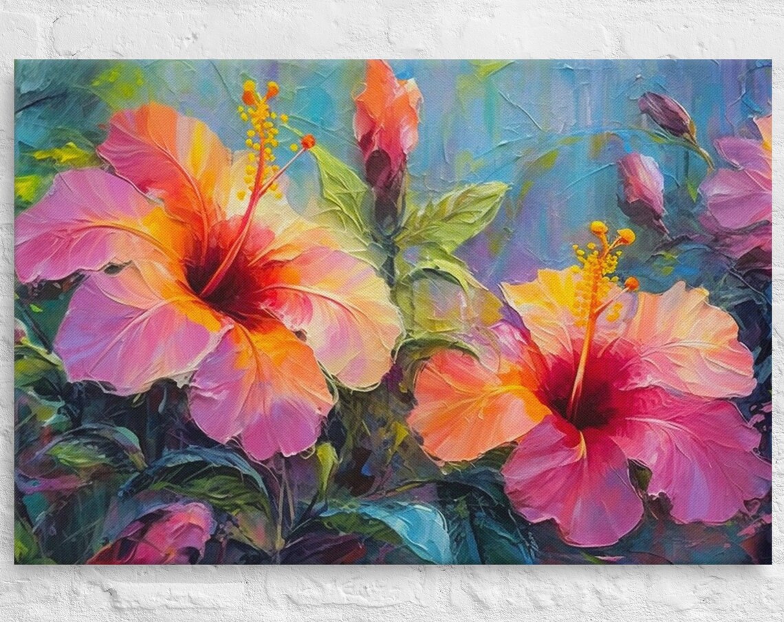 Tropical Flowers Abstract Oil Painting, Maximalist Print - Image 3