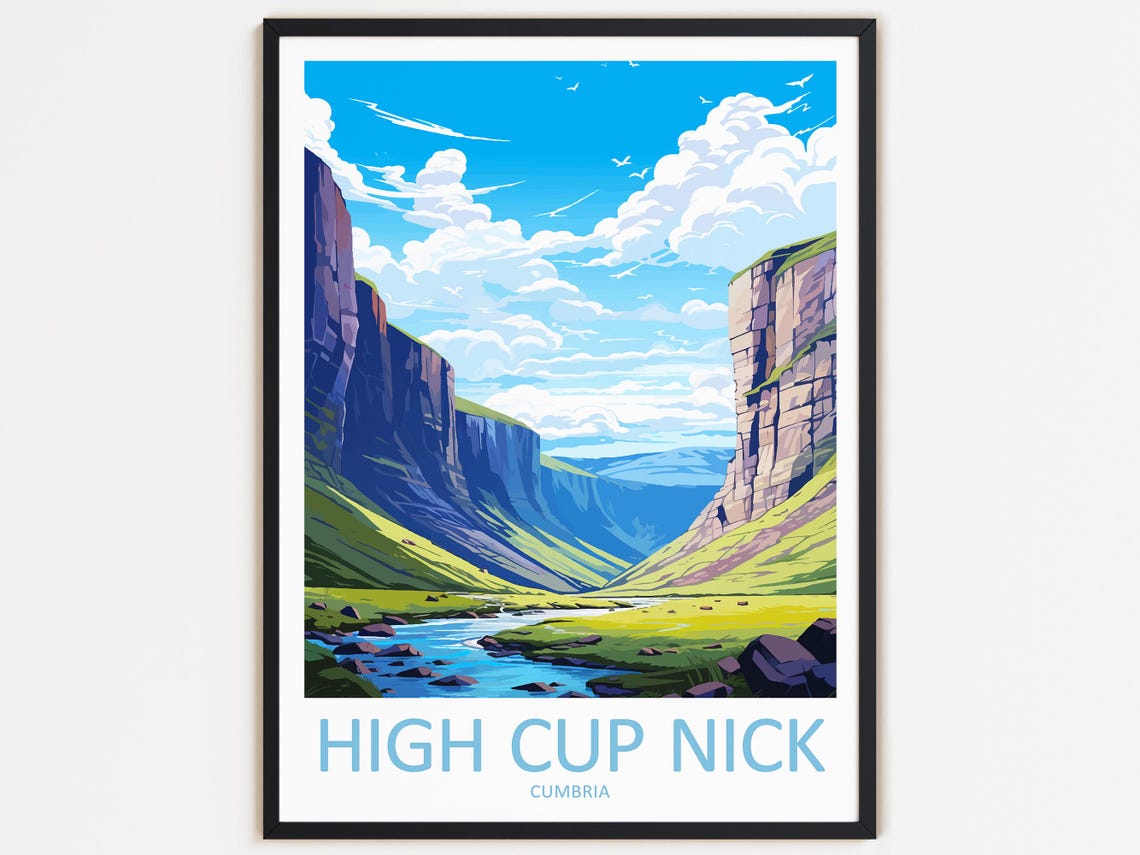 High Cup Nick Cumbria Canyon Valley Vintage Travel Art Poster