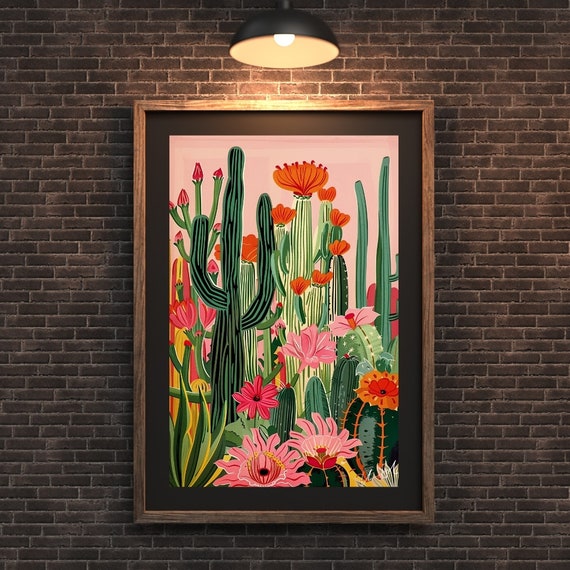 Vintage Mexican Cacti Poster Colorful Mexican Art Print Traditional Artwork Floral Vintage Poster Latin Decor Cultural Gift
