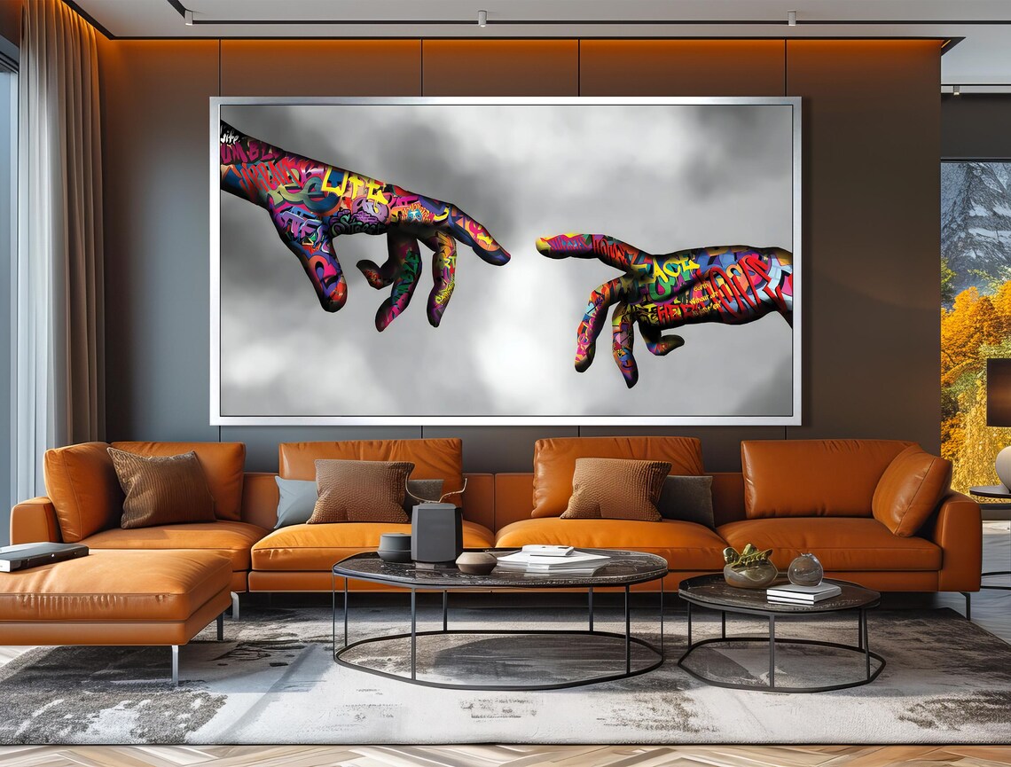 Graffiti Creation of Adam Hands Michelangelo Street Art Style Poster - Image 3