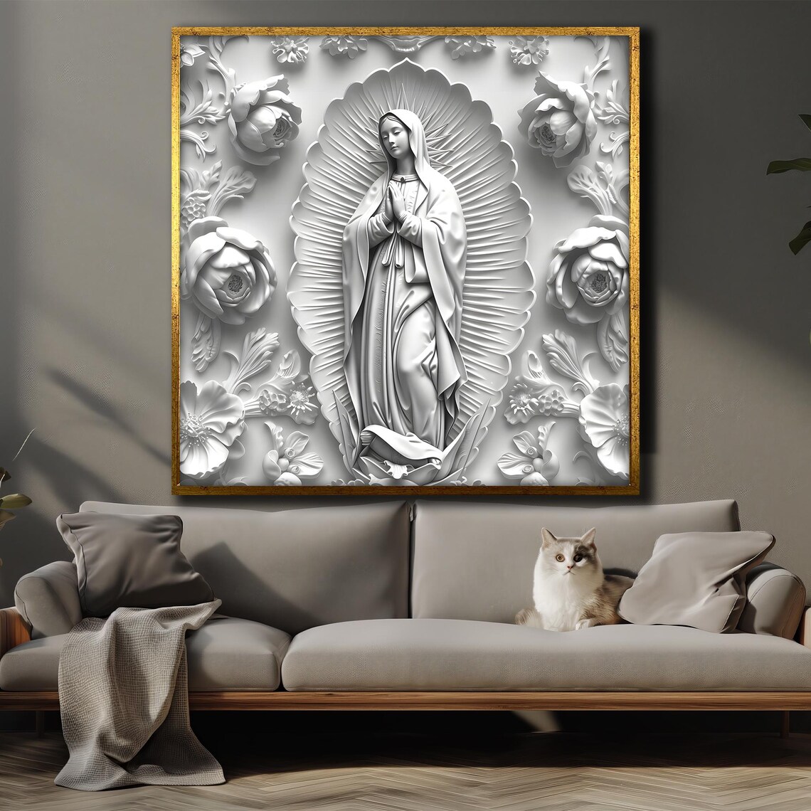 Our Lady of Guadalupe Sculptural Monochrome Relief Poster For Prayer Room - Image 4