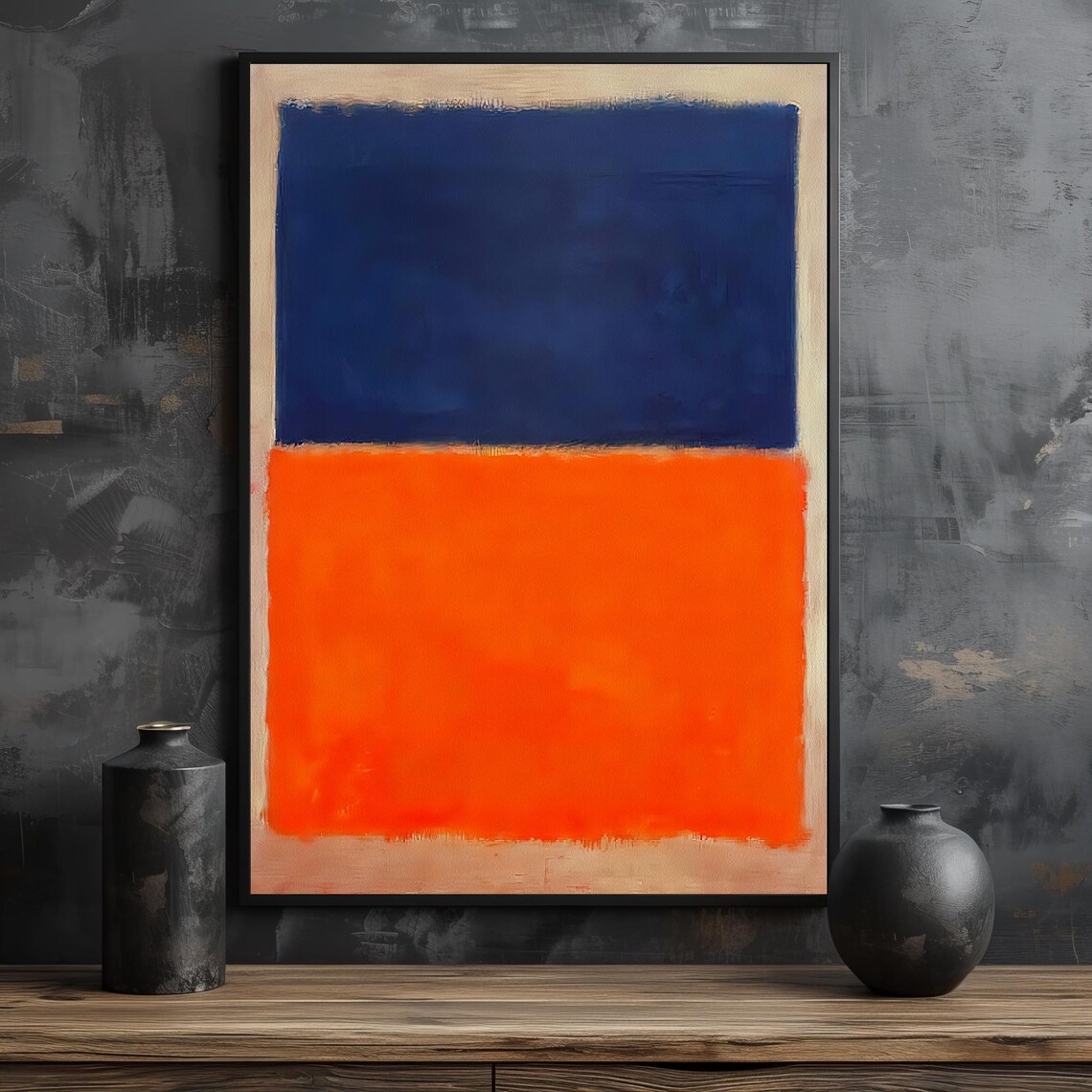 Bold Blue Vibrant Orange Abstract Color-Field Modern Art Poster - Image 2